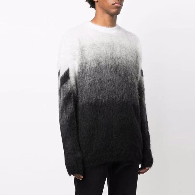 Off-White Herre FW21 Plush Gradient Rundhalset Langermet Pullover Ullgenser Løs Passform Høst Svart