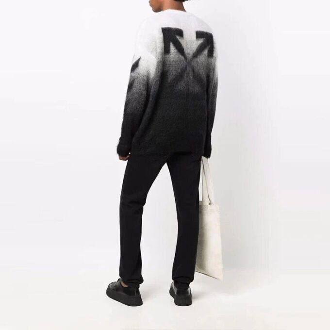 Off-White Herre FW21 Plush Gradient Rundhalset Langermet Pullover Ullgenser Løs Passform Høst Svart