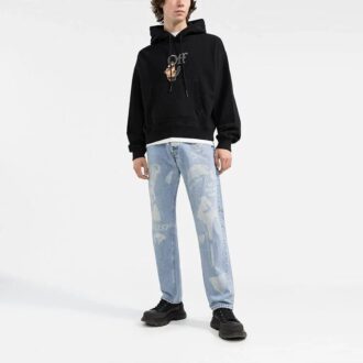 Off-White Herre FW21 Pullover med morsom logotrykk, løs passform, svart