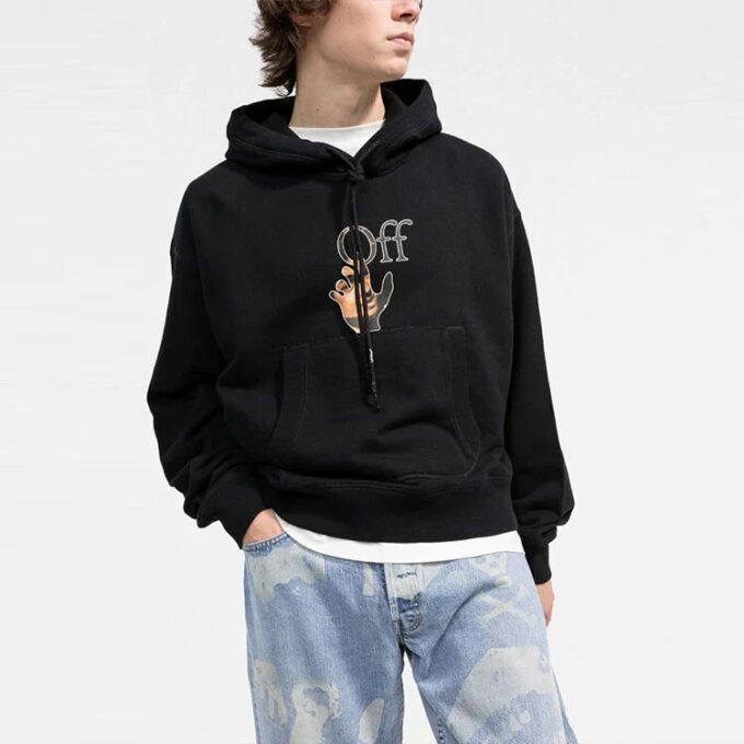 Off-White Herre FW21 Pullover med morsom logotrykk, løs passform, svart