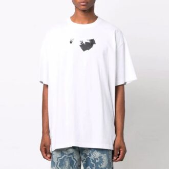 Off-White Herre FW21 Rundhalset med pilemønster, kort ermet, løs passform, hvit T-skjorte