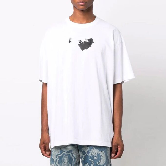 Off-White Herre FW21 Rundhalset med pilemønster, kort ermet, løs passform, hvit T-skjorte