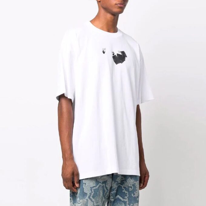 Off-White Herre FW21 Rundhalset med pilemønster, kort ermet, løs passform, hvit T-skjorte