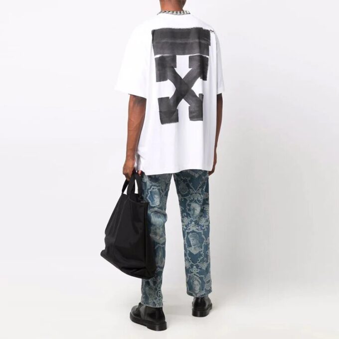 Off-White Herre FW21 Rundhalset med pilemønster, kort ermet, løs passform, hvit T-skjorte