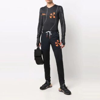 Off-White Herre FW21 Sportbukser/Joggebukser med Arrows-mønster, Slim Fit, Svart