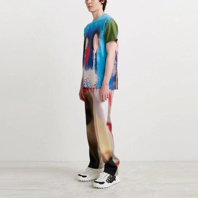 Off-White Herre FW21 Spraymaling Rundhalset Kortærmet Blå T-skjorte