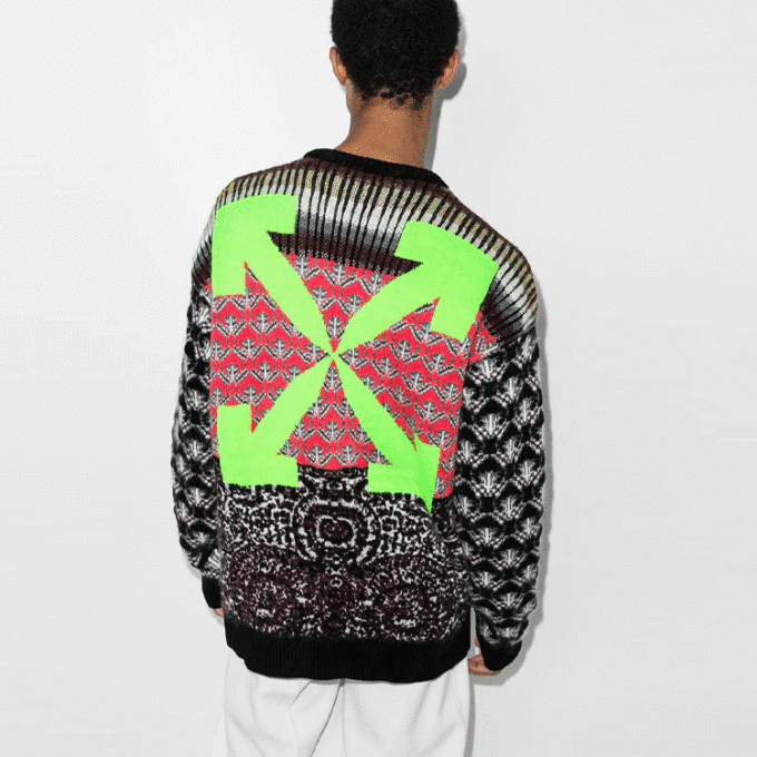 Off-White Herre FW21 Strikket Rundhalset Langermet Ullgenser Løs Passform Svart