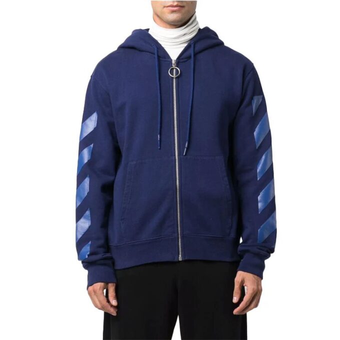 Off-White Herre FW21 Stripe Glidelås Vanlig versjon Blå