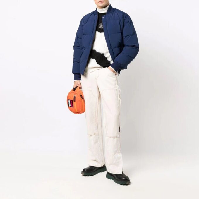 Off-White Herre FW21 Tie-dye-mønster Colorblock Strikk Rundhalset Pullover Ullgenser Løs Passform Hvit