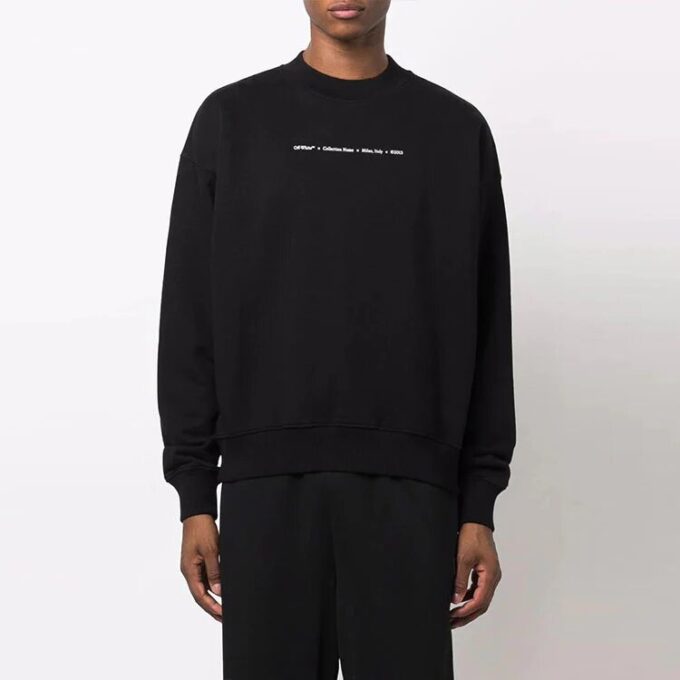 Off-White Herre FW21 Tornado Arrow Logo-trykk Pullover Rund hals Løs passform Svart