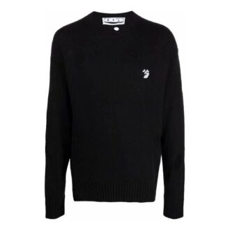 Off-White Herre FW21 Utstanset Rundhalset Langermet Pullover Ullgenser Løs Passform Svart