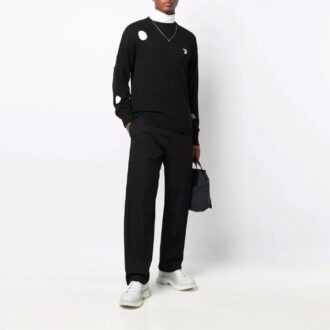 Off-White Herre FW21 Utstanset Rundhalset Langermet Pullover Ullgenser Løs Passform Svart