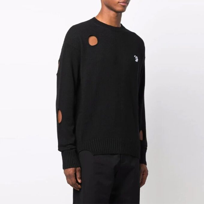 Off-White Herre FW21 Utstanset Rundhalset Langermet Pullover Ullgenser Løs Passform Svart