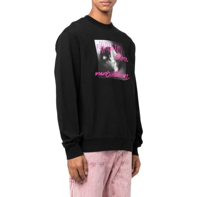 Off-White Herre FW22 Alfabetlogo mønstertrykk Rundhalset genser Langermet Svart