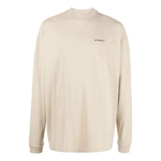 Off-White Herre FW22 Alfabetlogo-trykk Rund hals Langermet Løs passform Kremhvit T-skjorte