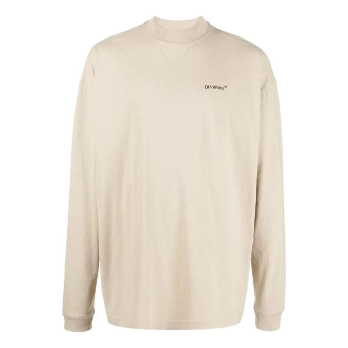 Off-White Herre FW22 Alfabetlogo-trykk Rund hals Langermet Løs passform Kremhvit T-skjorte