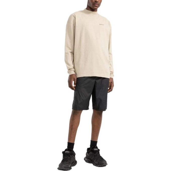 Off-White Herre FW22 Alfabetlogo-trykk Rund hals Langermet Løs passform Kremhvit T-skjorte