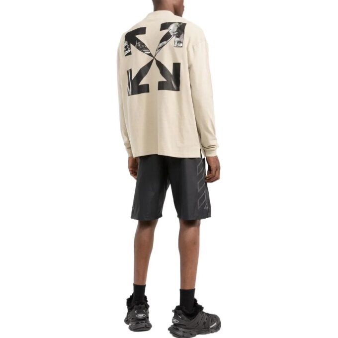 Off-White Herre FW22 Alfabetlogo-trykk Rund hals Langermet Løs passform Kremhvit T-skjorte