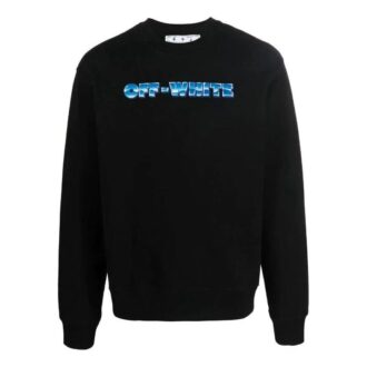 Off-White Herre FW22 Alfabetlogo-trykk Rund hals Langermet versjon Svart
