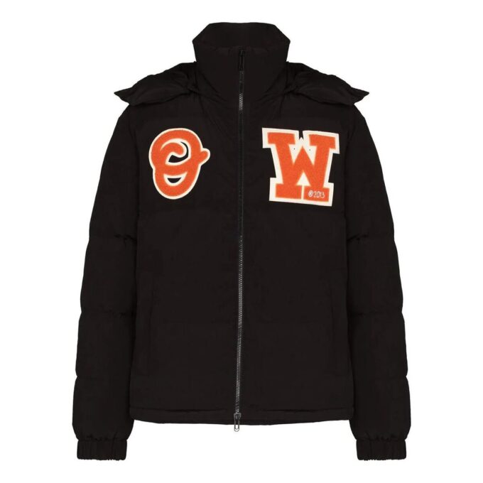 Off-White Herre FW22 Alphabet Zipper Hooded With Down Feather Jacket Svart