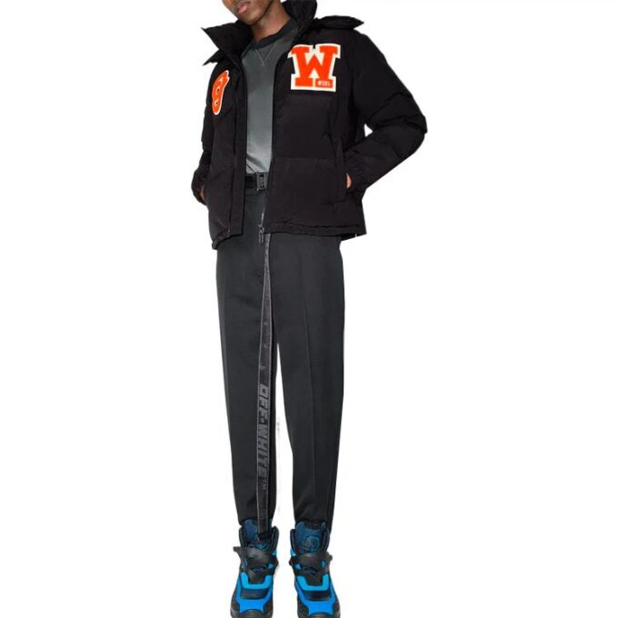 Off-White Herre FW22 Alphabet Zipper Hooded With Down Feather Jacket Svart