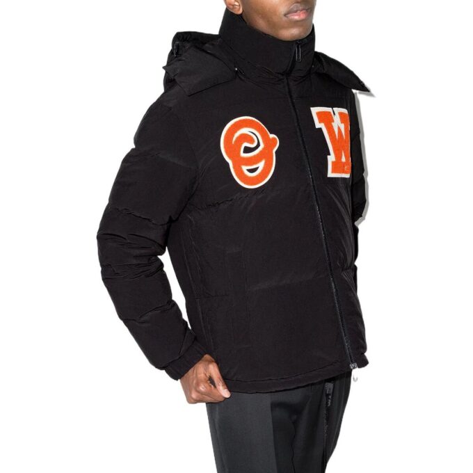 Off-White Herre FW22 Alphabet Zipper Hooded With Down Feather Jacket Svart