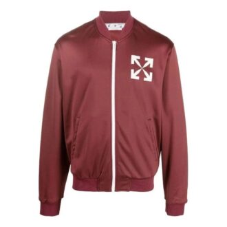 Off-White Herre FW22 Arrow Pattern Printing Zipper Casual Jacket Loose Fit Rød