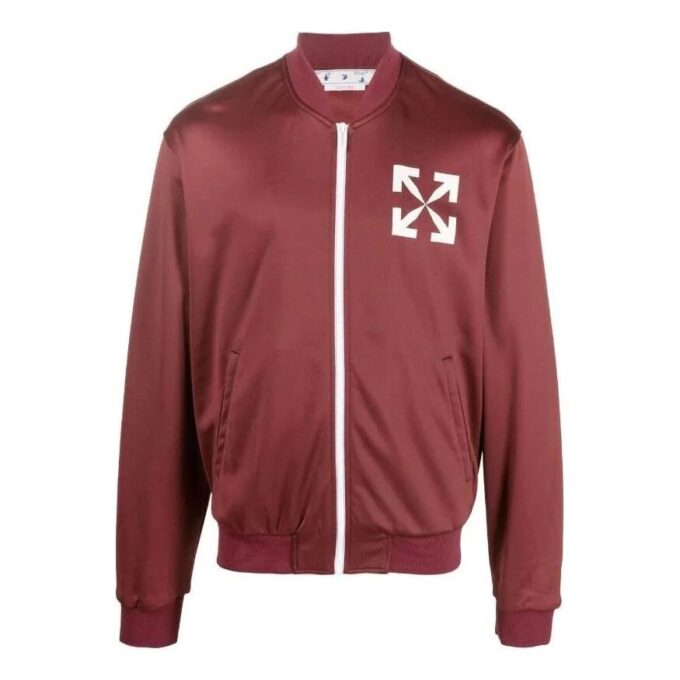 Off-White Herre FW22 Arrow Pattern Printing Zipper Casual Jacket Loose Fit Rød