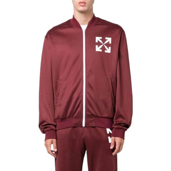 Off-White Herre FW22 Arrow Pattern Printing Zipper Casual Jacket Loose Fit Rød