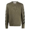 Off-White Herre FW22 Arrows-trykk Koselig Rundhalset Ullgenser Militærgrønn