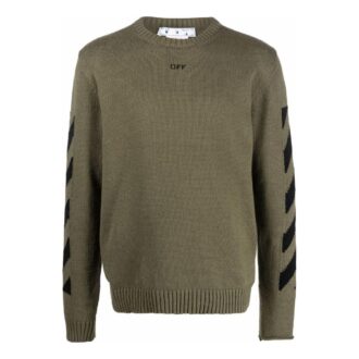 Off-White Herre FW22 Arrows-trykk Koselig Rundhalset Ullgenser Militærgrønn