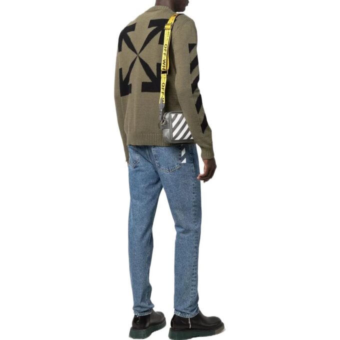 Off-White Herre FW22 Arrows-trykk Koselig Rundhalset Ullgenser Militærgrønn