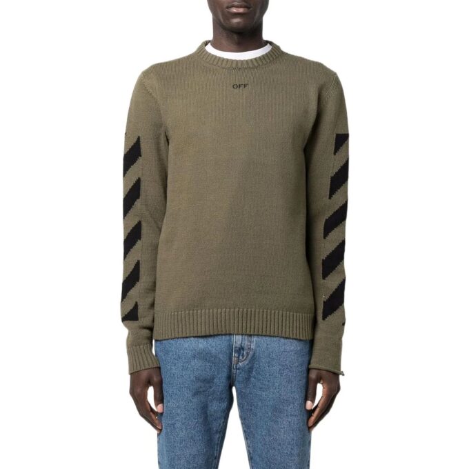 Off-White Herre FW22 Arrows-trykk Koselig Rundhalset Ullgenser Militærgrønn
