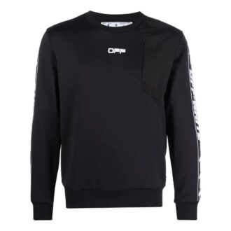 Off-White Herre FW22 Asymmetrisk Splicing Logo Webbing Rundhals Langermet Svart