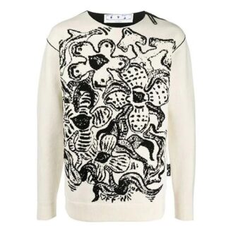 Off-White Herre FW22 Blomstermønster Jacquard Rundhalset Pullover Strikket Ullgenser Versjon Hvit