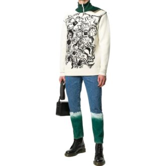 Off-White Herre FW22 Blomstermønster Jacquard Rundhalset Pullover Strikket Ullgenser Versjon Hvit