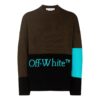 Off-White Herre FW22 Colorblock Logo Intarsia Rundhalset Langermet Ullgenser Versjon Mørkebrun