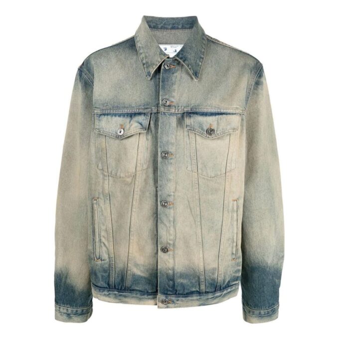 Off-White herre FW22 Distress Denim-versjon grå jakke