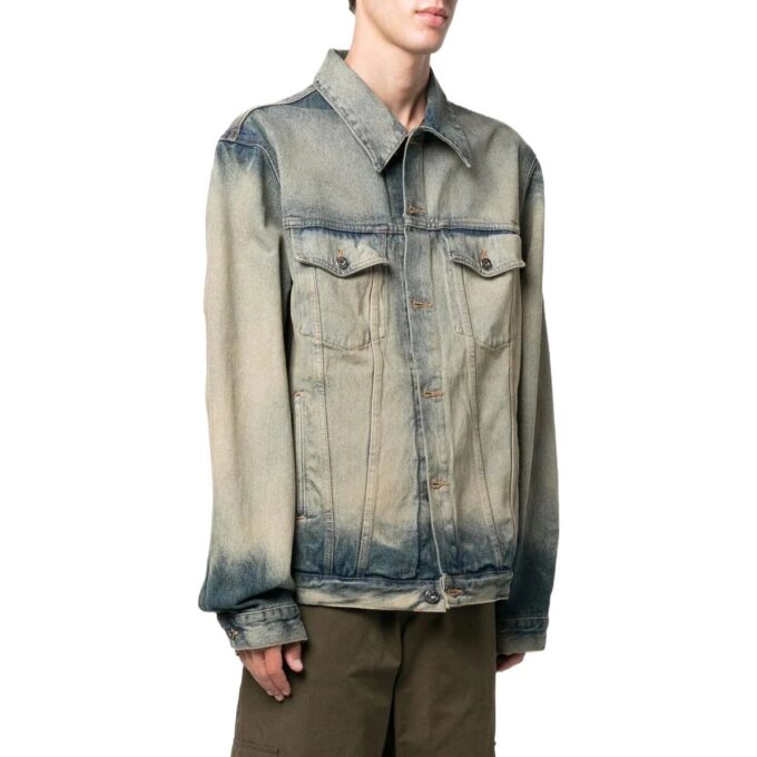 Off-White herre FW22 Distress Denim-versjon grå jakke