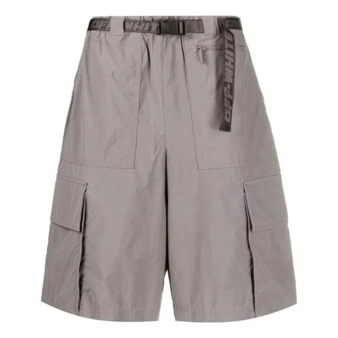 Off-White Herre FW22 Ensfarget Casual shorts med flere lommer og belte Grå
