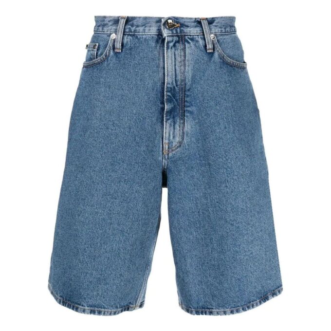 Off-White Herre FW22 Ensfarget Denim-shorts med pilemønster Blå