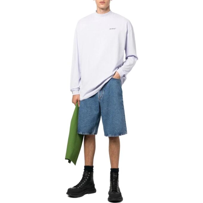 Off-White Herre FW22 Ensfarget Denim-shorts med pilemønster Blå