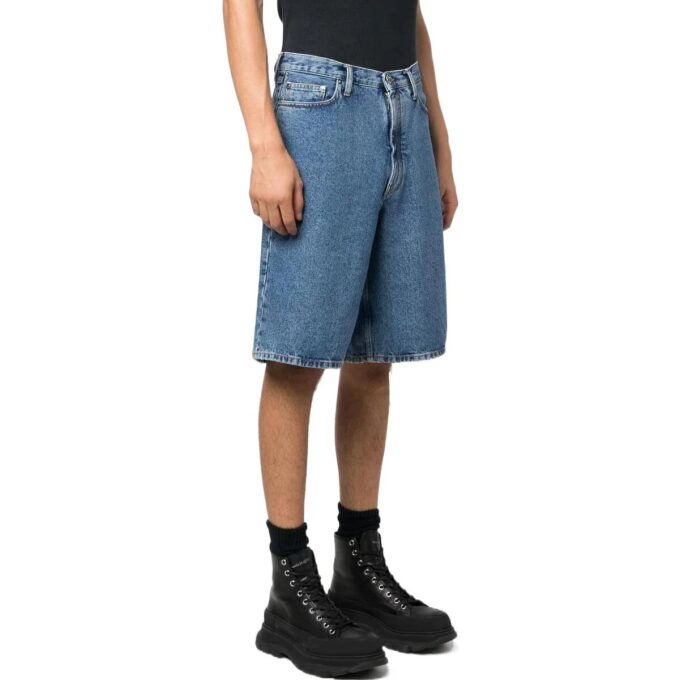 Off-White Herre FW22 Ensfarget Denim-shorts med pilemønster Blå