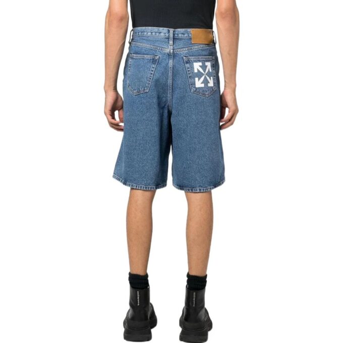 Off-White Herre FW22 Ensfarget Denim-shorts med pilemønster Blå
