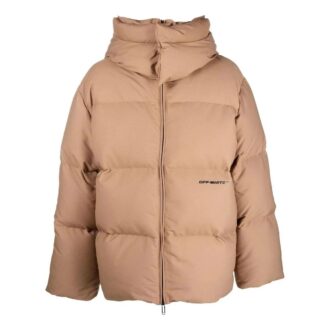 Off-White Herre FW22 Ensfarget dunjakke, tettsittende passform, brun