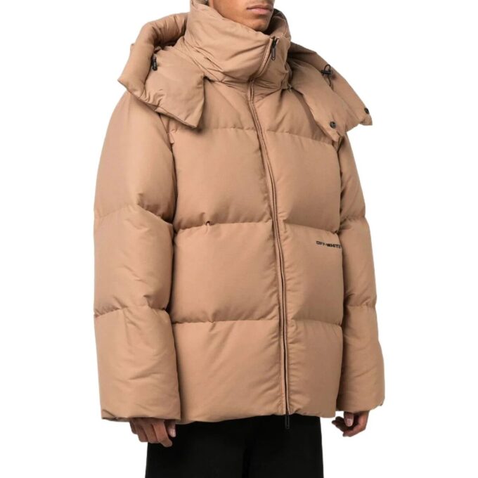 Off-White Herre FW22 Ensfarget dunjakke, tettsittende passform, brun