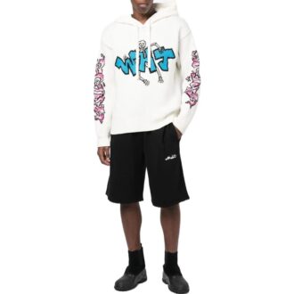 Off-White Herre FW22 Ensfarget Graffiti Langermet Hettegenser Hvit