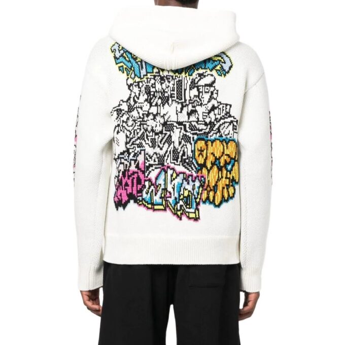Off-White Herre FW22 Ensfarget Graffiti Langermet Hettegenser Hvit