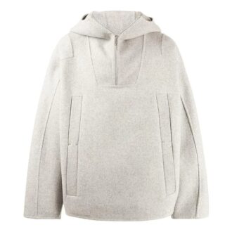 Off-White Herre FW22 Ensfarget halvglidelås-genser med hette i ull Grå