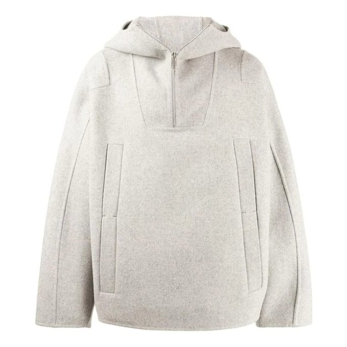 Off-White Herre FW22 Ensfarget halvglidelås-genser med hette i ull Grå